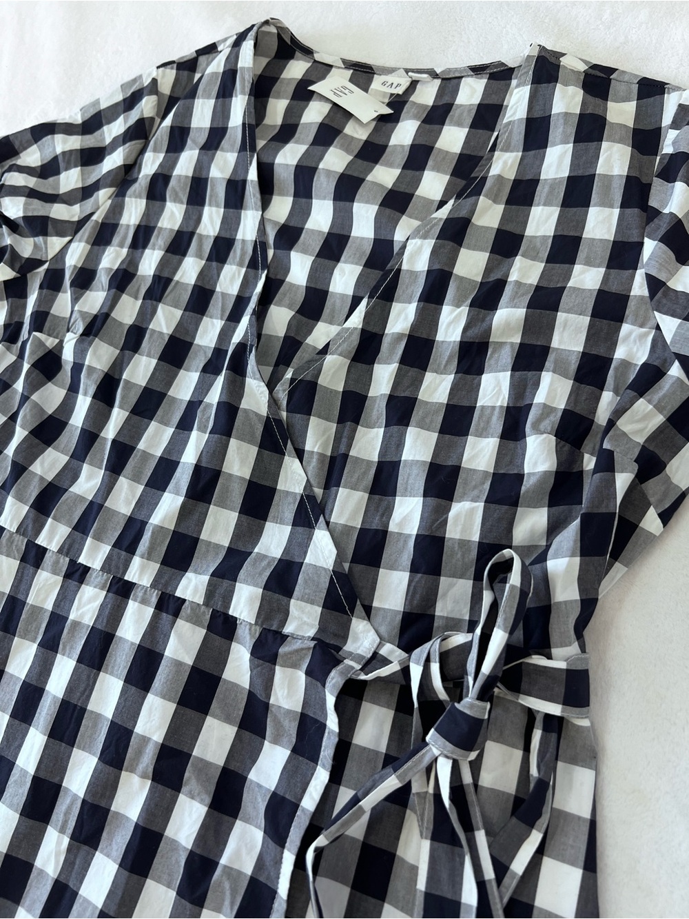GAP Navy and White Gingham Wrap Midi Dress - Picture 7 of 9